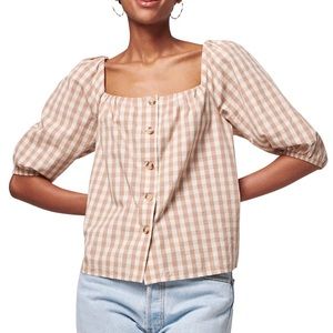 NWT Faherty Cali Check Puff Sleeve organic cotton top - small